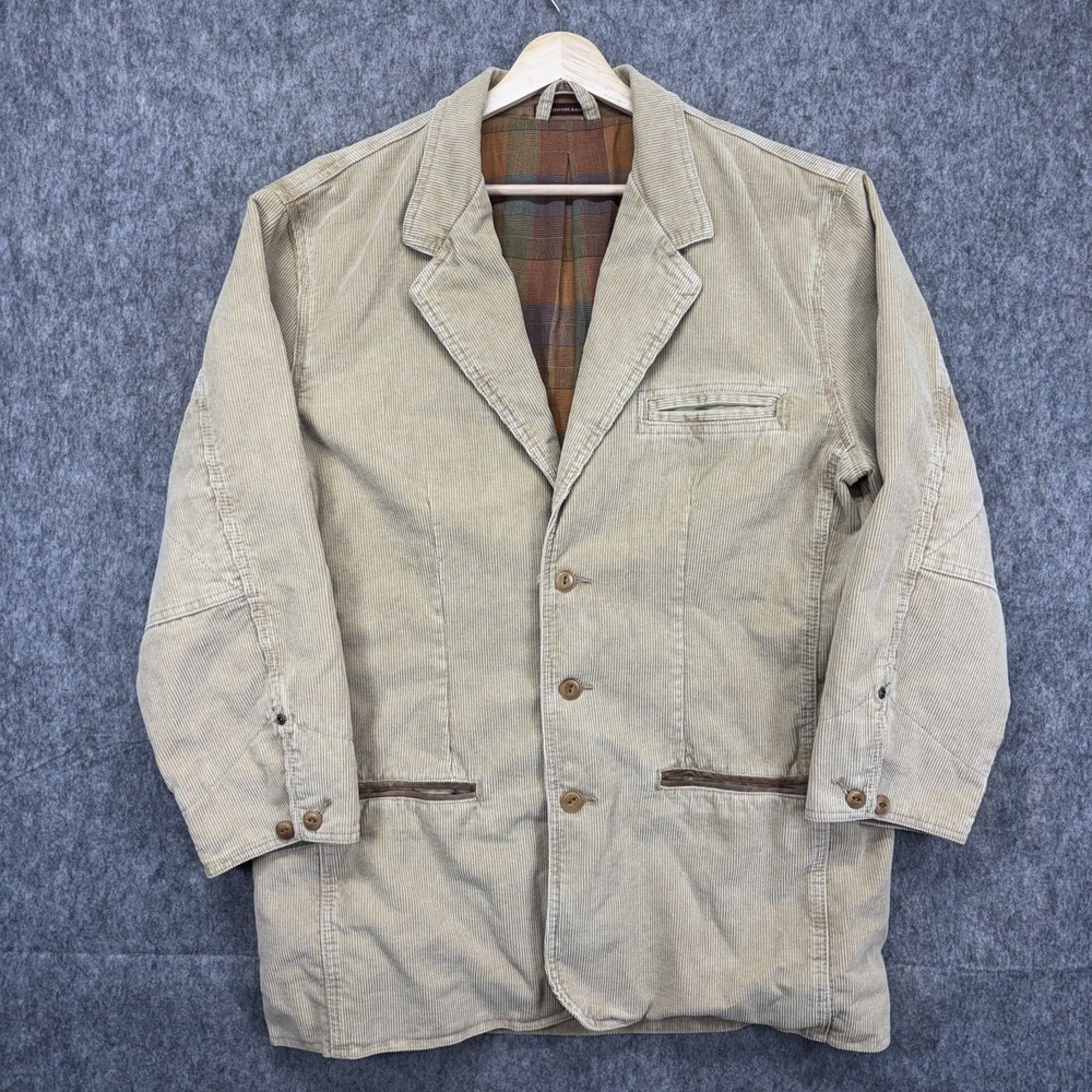 The Territory Ahead Corduroy Blazer Jacket Men's Large Long Tan Vintage Preppy